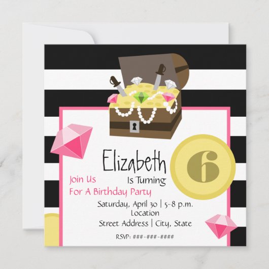 Pirate Treasure Brustmünzen & Juwelen Geburtstag Einladung (Vorderseite)