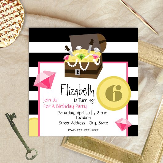 Pirate Treasure Brustmünzen & Juwelen Geburtstag Einladung