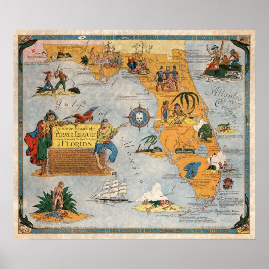 Pirate Treasure Chart of Florida Poster (Vorne)