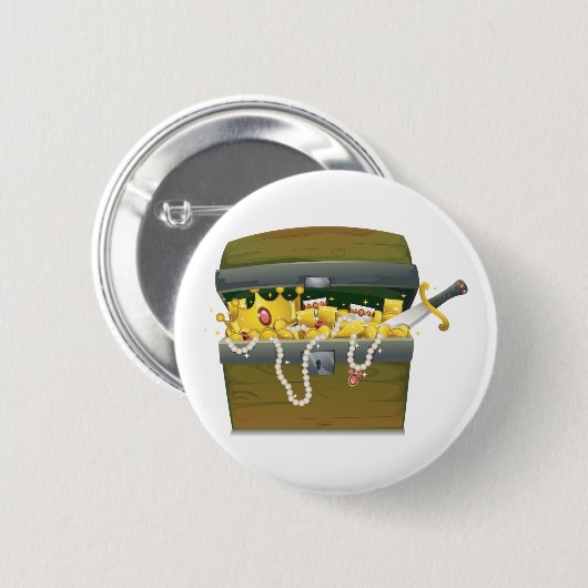 Pirate Treasure Chest with Jewels and Sword Button (Vorne & Hinten)