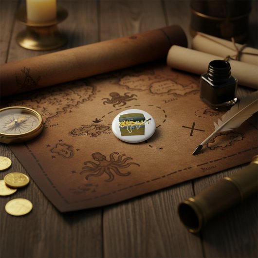 Pirate Treasure Chest with Jewels and Sword Button