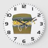 Pirate Treasure Chest with Jewels and Sword Große Wanduhr (Vorderseite)