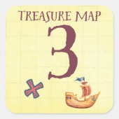 Pirate Treasure Karte Alter 3 Quadratischer Aufkleber (Vorderseite)