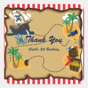 Pirate Treasure Karte Geburtstagsparty Gunst Stick Quadratischer Aufkleber