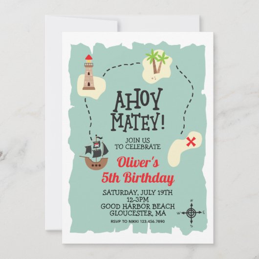 Pirate Treasure map Birthday Einladung (Vorderseite)