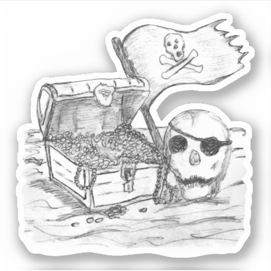 Pirate Treasure Scene Sketch Aufkleber (Vorderseite)