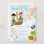 Pirate und Einhorn Einladung Junge Geschwister (Vorderseite)