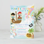 Pirate und Einhorn Einladung Junge Geschwister (Stehend Vorderseite)