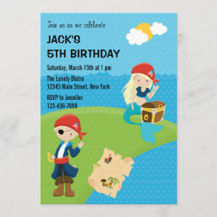 Pirate und Mermaid Birthday Invitation Blue Einladung