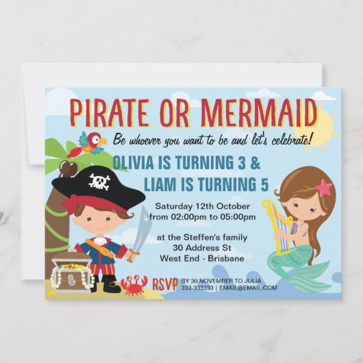 Pirate und Mermaid Einladung (Vorderseite)