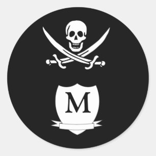 Pirate und Monogramm Runder Aufkleber