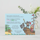 Pirate und Princess Party Treasure Twins Royal Fun Einladung (Stehend Vorderseite)