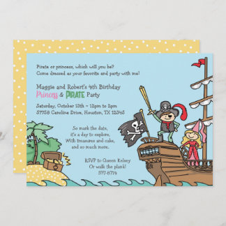 Pirate und Princess Party Treasure Twins Royal Fun Einladung