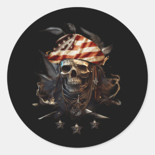 Pirate Vierte 4. Juli Amerikanische Flagge Amerika Runder Aufkleber