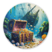 Pirate Wasserfarbe Schatztruhe Tiefseegarantie Keramikknauf (Vorderseite)