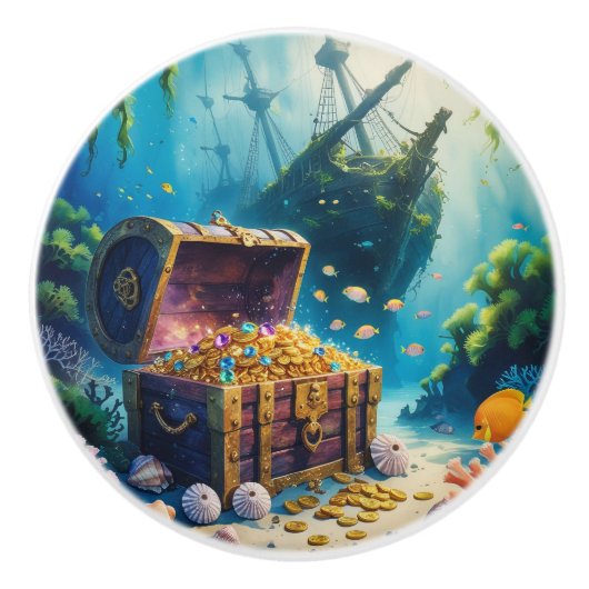 Pirate Wasserfarbe Schatztruhe Tiefseegarantie Keramikknauf (Vorderseite)