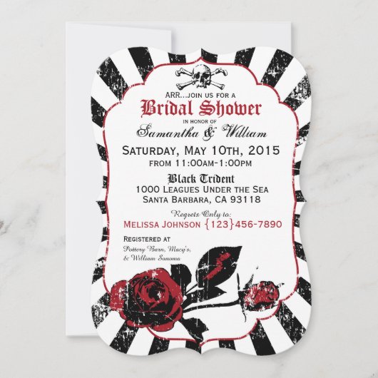 Pirate Wedding Goth Rose Brautparty Einladung (Vorderseite)