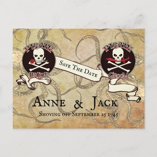 Pirate Wedding "Save the Date" Postkarte (Vorderseite)