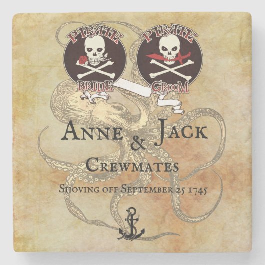 Pirate Wedding Steinuntersetzer (Vorderseite)