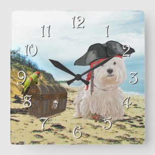 Pirate Westie Quadratische Wanduhr