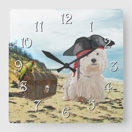 Pirate Westie Quadratische Wanduhr (Vorderseite)