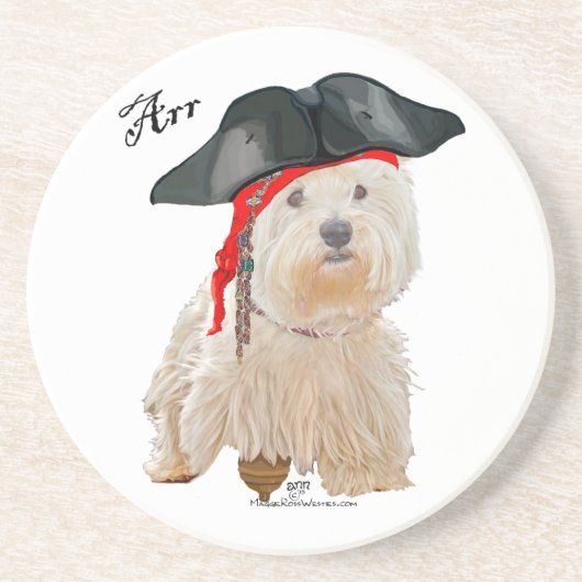 Pirate Westie Sandstein Untersetzer (Vorne)