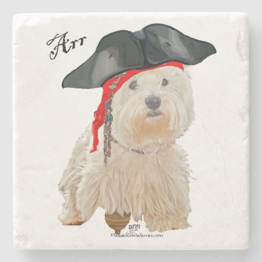 Pirate Westie Steinuntersetzer (Vorderseite)