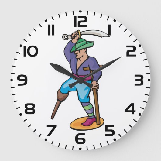 Pirate with Peg Leg and Sword Große Wanduhr (Vorderseite)