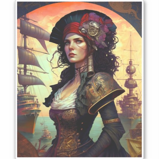 Pirate Woman Fantasy Art Aufkleber (Vorderseite)