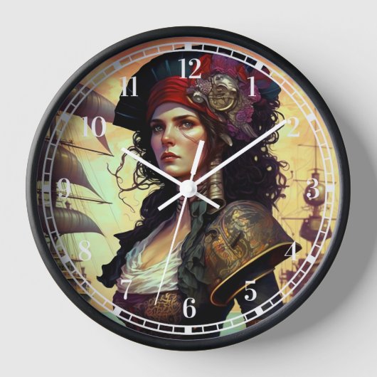 Pirate Woman Fantasy Art Uhr (Vorderseite)