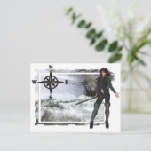 Pirate Woman mit Rough Waters Designs Postkarte (Stehend Vorderseite)
