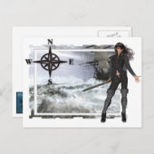 Pirate Woman mit Rough Waters Designs Postkarte (Vorne/Hinten)