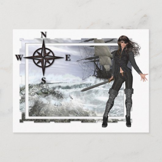 Pirate Woman mit Rough Waters Designs Postkarte (Vorderseite)