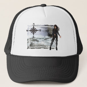 Pirate Woman mit Rough Waters Designs Truckerkappe