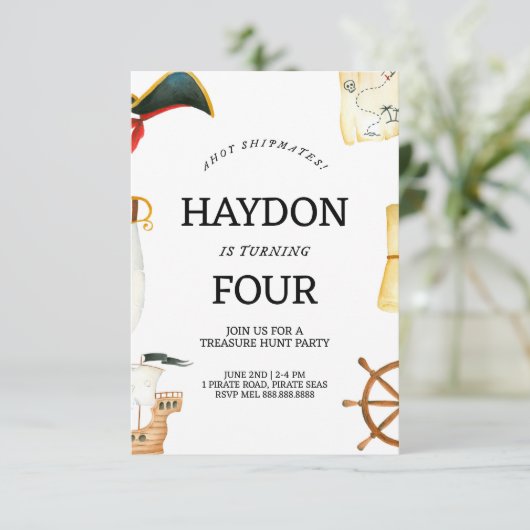 Pirate zum Geburtstag Einladung für Kinder (Stehend Vorderseite)