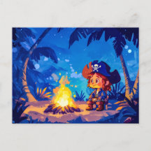 Piraten am Campfeuer unter Palmen