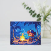 Piraten am Campfeuer unter Palmen Postkarte (Stehend Vorderseite)