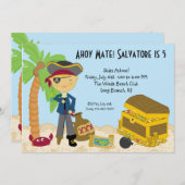 Piraten auf einer Insel zum Geburtstag Einladung (Vorne/Hinten)