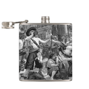 Piraten aus der Vintage-Zeit kämpfen und trinken a Flachmann
