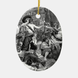Piraten aus früherer Zeit kämpfen und trinken auf  Keramik Ornament
