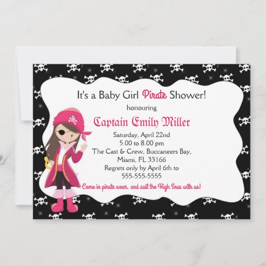 Piraten-Baby-Mädchen-Duschen-Party Einladung (Vorderseite)