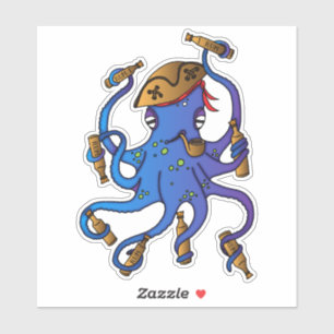 Piraten, Betrunkene Kraken und Rum Flaschen Nautik Aufkleber