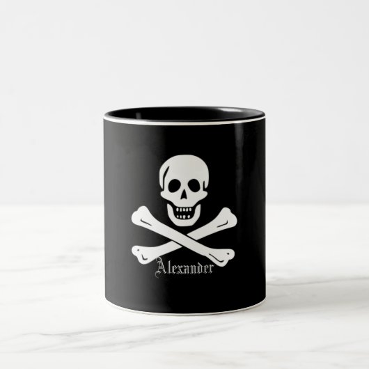 Piraten-Flaggen-Schädel und Knochen-Piratenflagge Zweifarbige Tasse (Mittel)