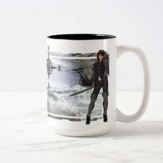 Piraten-Frau mit raues Wasser-Entwürfen Zweifarbige Tasse