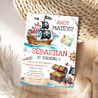 Piraten-Geburtstagseinladung für Jungen Ahoy Matey Einladung