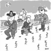 Piraten grasen mit einem Holzsteg. Funny Aufkleber (Vorderseite)