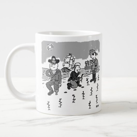 Piraten grasen mit einem Holzsteg. Funny Jumbo-Tasse (Links)
