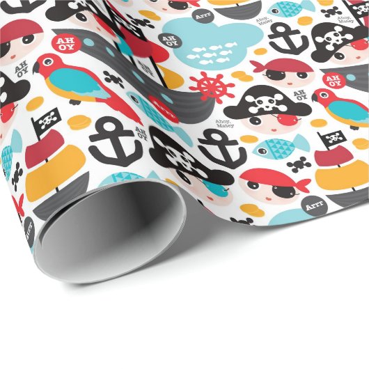 Piraten im Retro-Segment Geschenkpapier (Rolleneckpunkt)