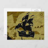 Piraten-Karte #1, Tattered Schiff Postkarte (Vorne/Hinten)