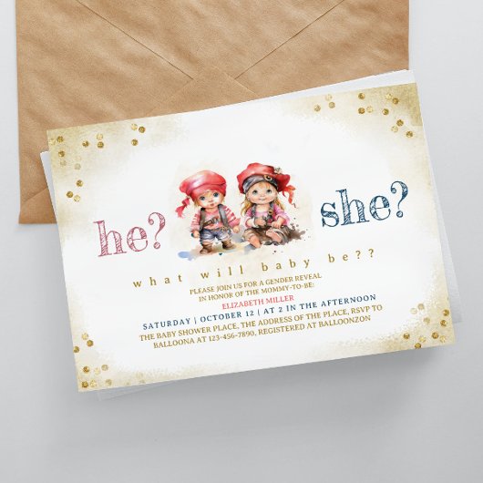 Piraten Kinder, die das Geschlecht haben, zeigen K Einladung